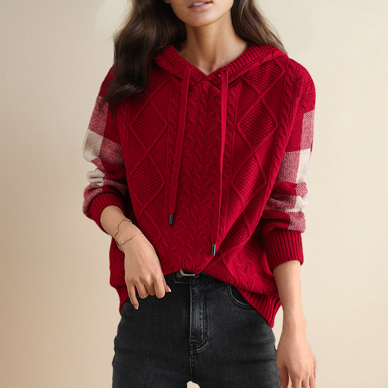 Emily - Cable Knit Hoodie Sweater