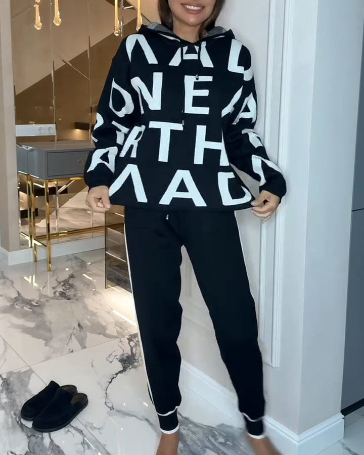 Two-Piece Hooded Set with Letter Print