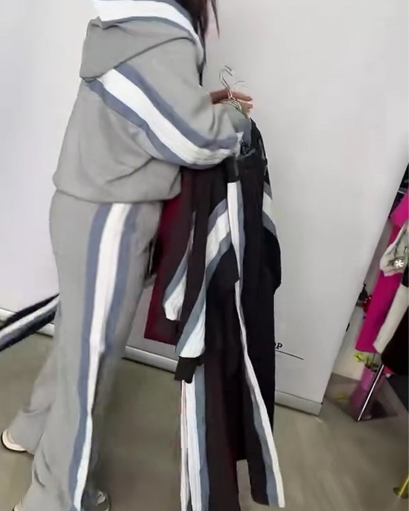 Casual Color-Block Two-Piece Sweat Suit