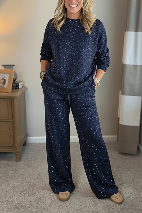 Viviana | Round Neck, Shiny, Solid Color, Comfortable Set