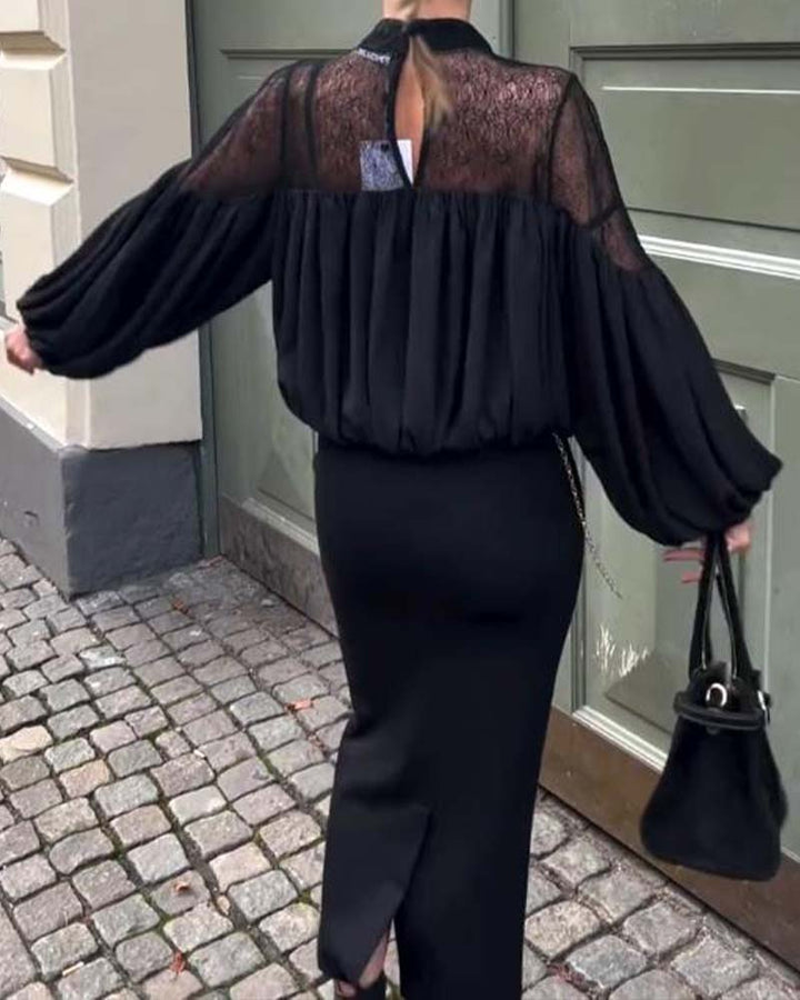 Blouse with Loose Fit Batwing Sleeve Design and Elegant Vibe