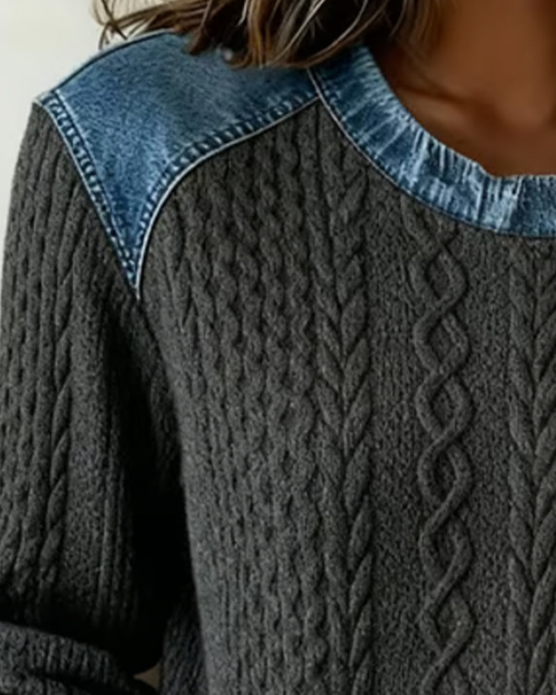 Color Blocked Sweatshirt with Round Neckline
