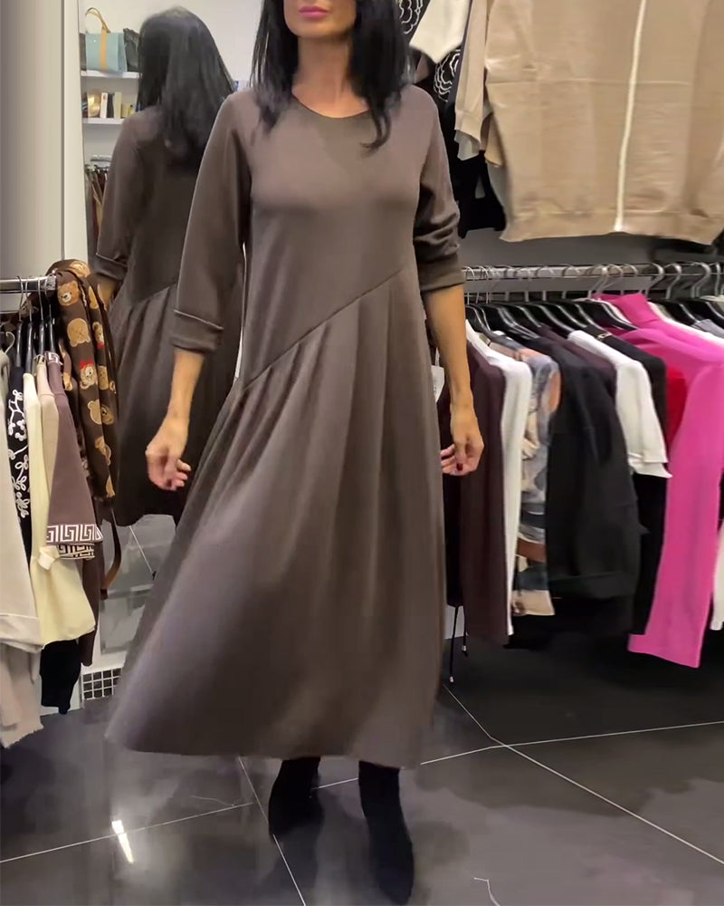 Casual Solid Color Round Neck Dress