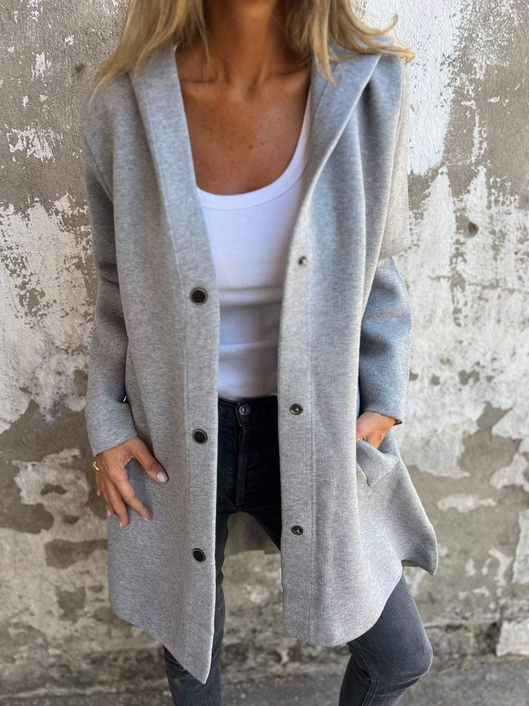 Jacqueline - Casual Hoodie Jacket with Buttons
