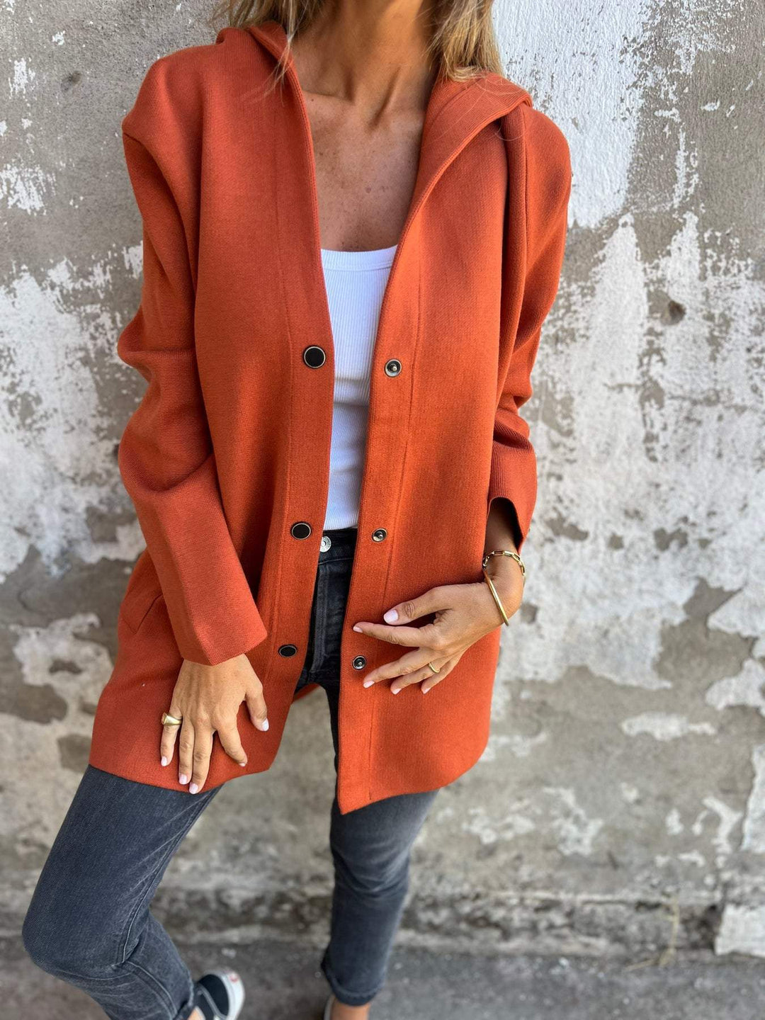Jacqueline - Casual Hoodie Jacket with Buttons
