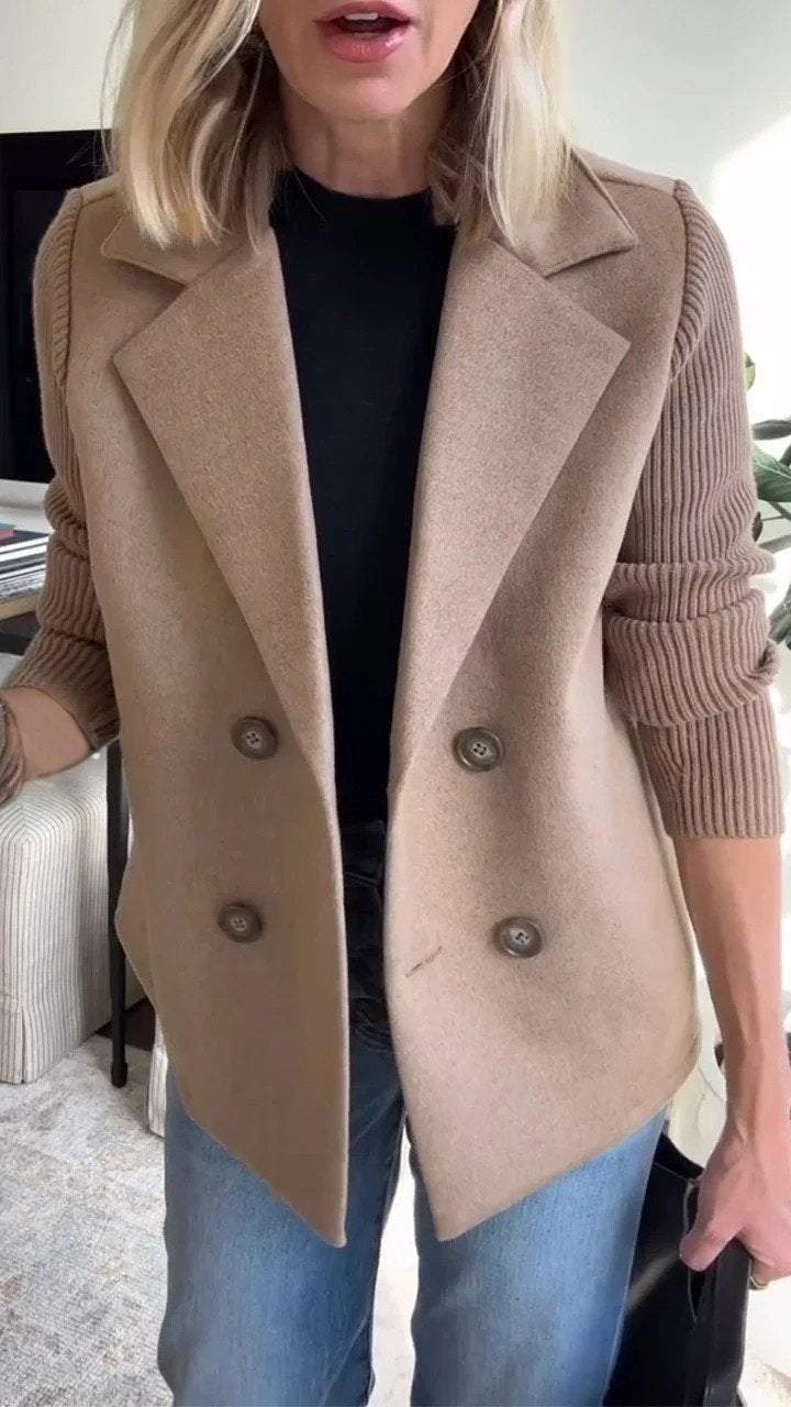 Lenora - Premium Chic Knit-Sleeve Blazer