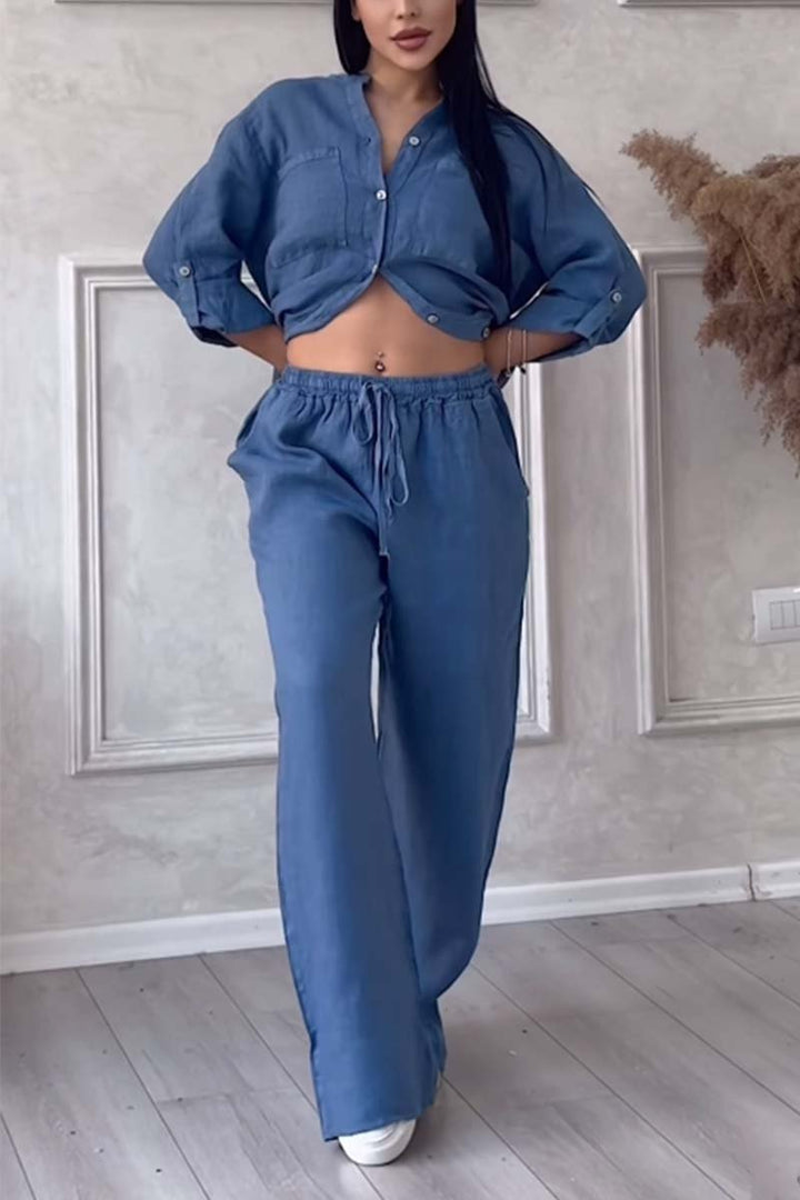 Fara - Luxe Cotton & Linen Ensemble – Shirt & Trousers Set