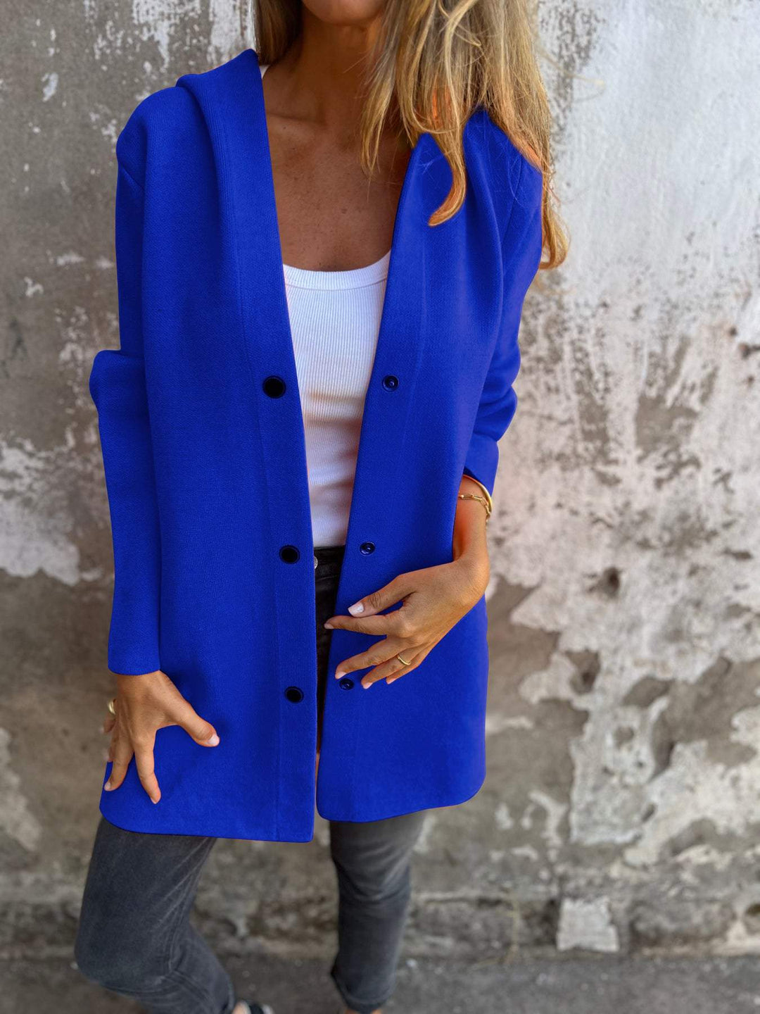 Jacqueline - Casual Hoodie Jacket with Buttons