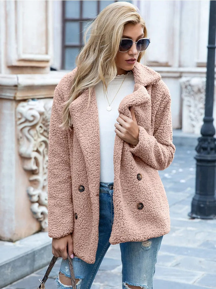 THIRALE – LAMB FUR COLLAR TEDDY COAT